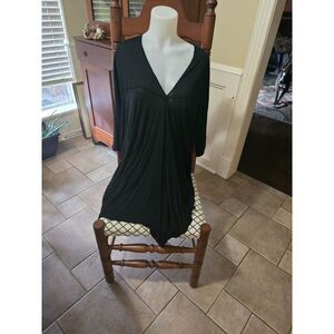 Rick Owens Bat Wing Black V Neck Midi Length Asymmetric Dress SZ 8 100% Rayon
